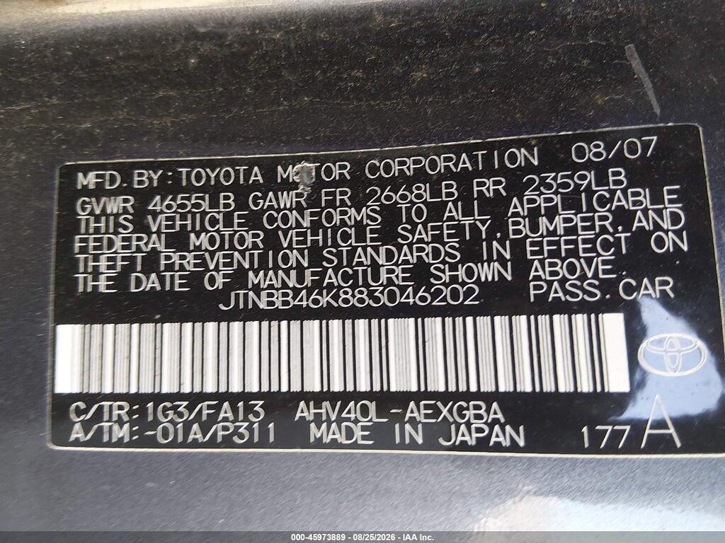JTNBB46K883046202 2008 TOYOTA CAMRY HYBRID photo no. 9