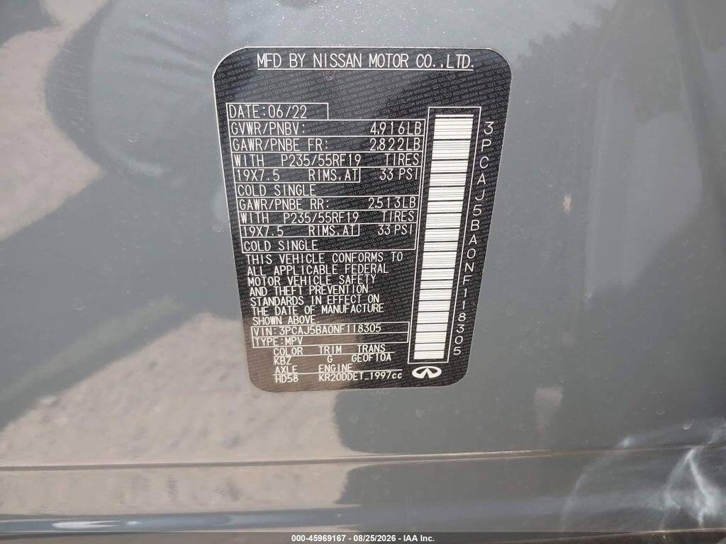 3PCAJ5BA0NF118305 2022 INFINITI QX50 photo no. 9