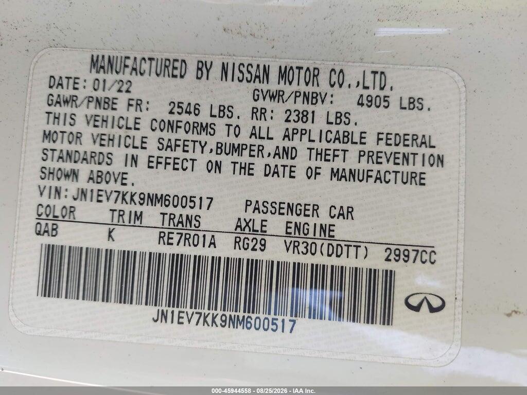 JN1EV7KK9NM600517 2022 INFINITI Q60 photo no. 9