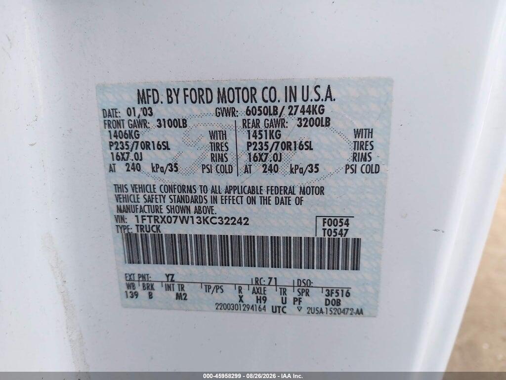 1FTRX07W33KC32243 2003 FORD F150 photo no. 9