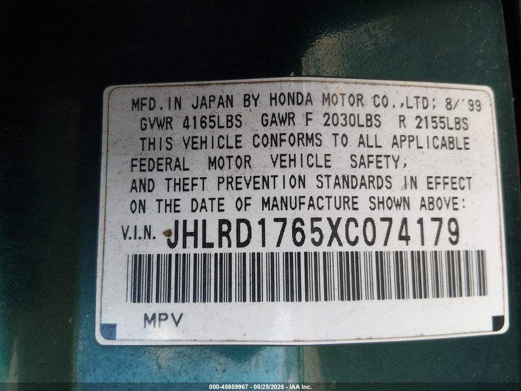 JHLRD1765XC074179 1999 HONDA CR-V photo no. 9