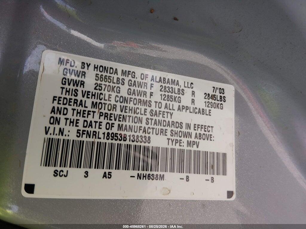 5FNRL18953B138338 2003 HONDA ODYSSEY photo no. 9