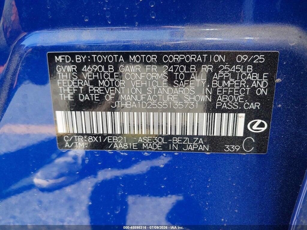 JTHBA1D25S5135731 2025 LEXUS IS 300 photo no. 9