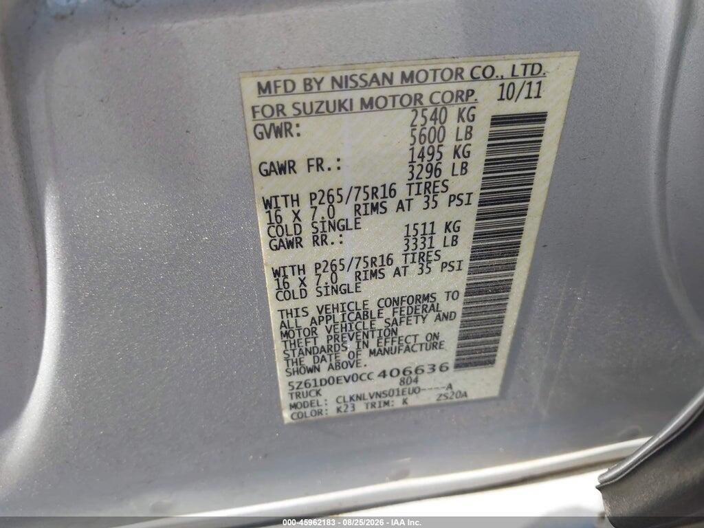 5Z61D0EV0CC406636 2012 SUZUKI EQUATOR photo no. 9