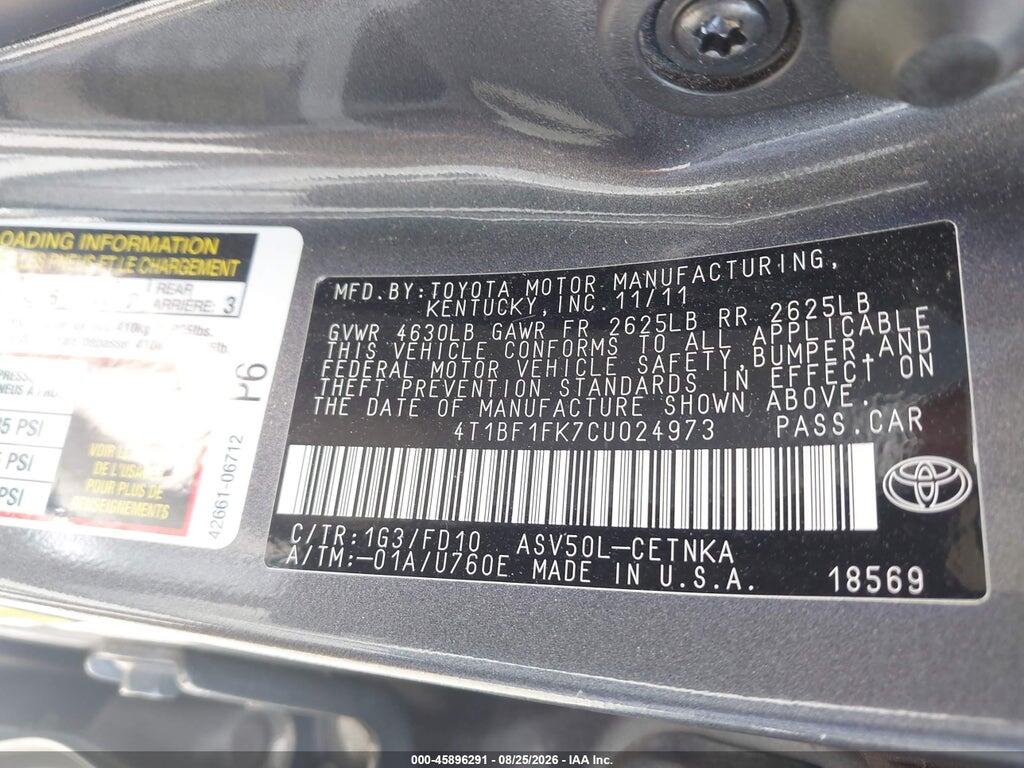 4T1BF1FK7CU024973 2012 TOYOTA CAMRY photo no. 9