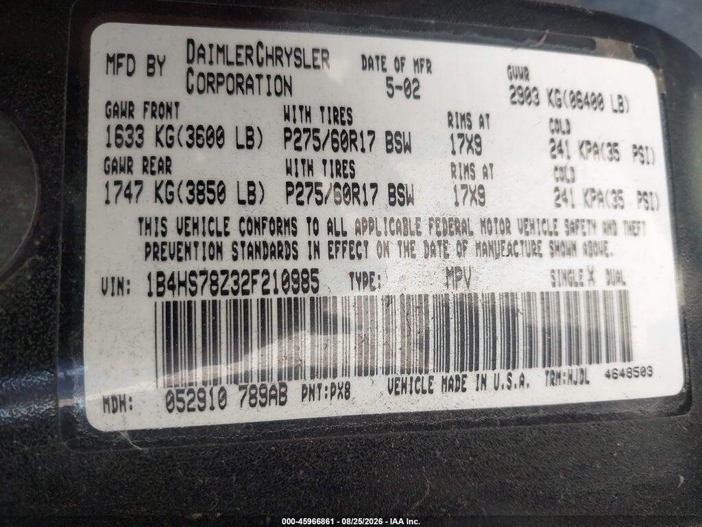 1B4HS78Z32F210985 2002 DODGE DURANGO photo no. 9