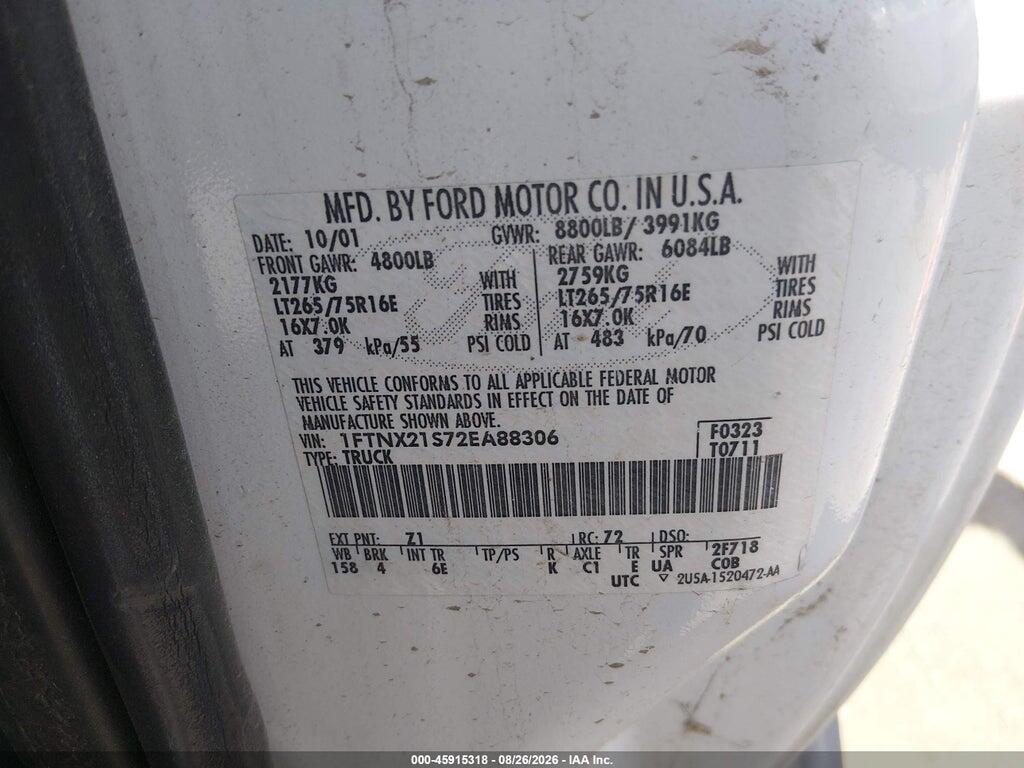1FTNX21S72EA88306 2002 FORD F-250 photo no. 9