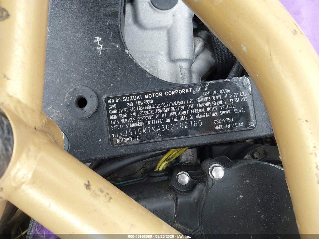 JS1GR7KA362102760 2006 SUZUKI GSX-R750 photo no. 10
