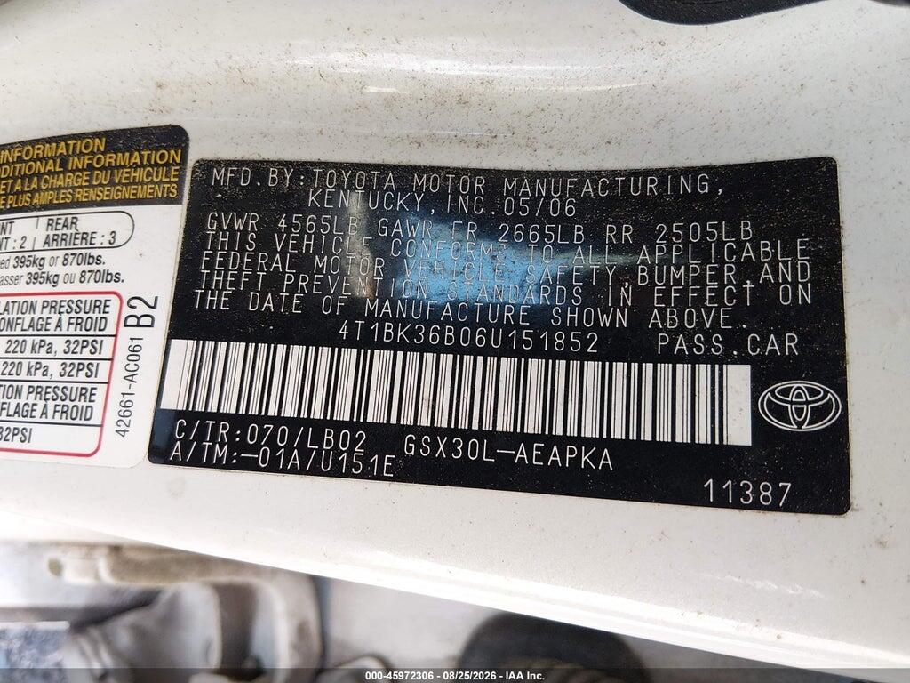 4T1BK36B06U151852 2006 TOYOTA AVALON photo no. 9