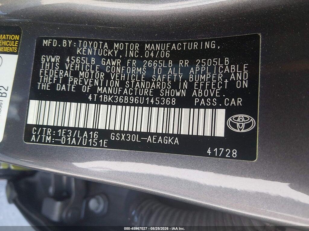 4T1BK36B96U145368 2006 TOYOTA AVALON photo no. 9