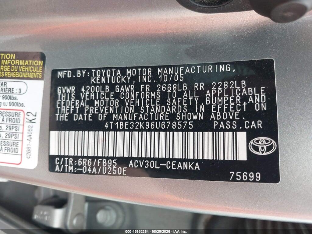 4T1BE32K96U678575 2006 TOYOTA CAMRY photo no. 9