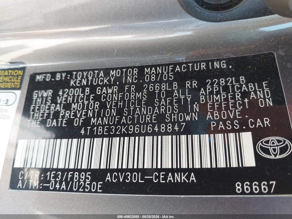 4T1BE32K96U648847 2006 TOYOTA CAMRY photo no. 9