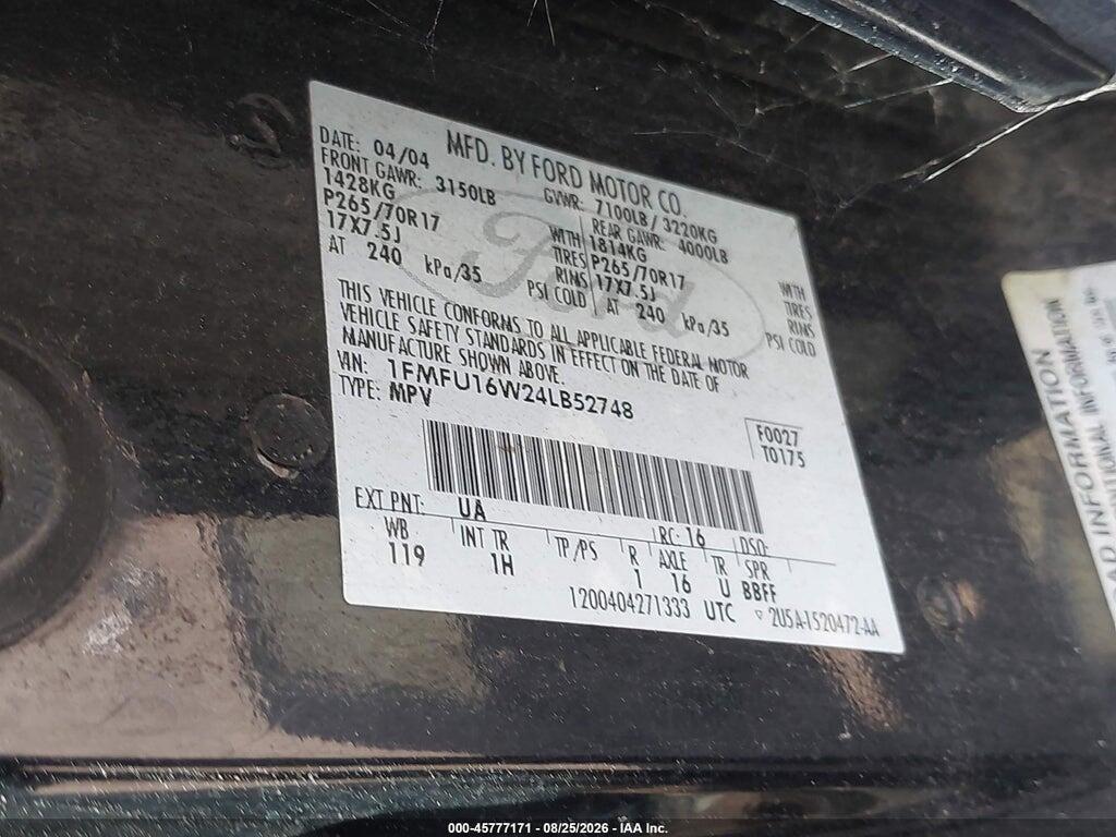 1FMFU16W24LB52748 2004 FORD EXPEDITION photo no. 9