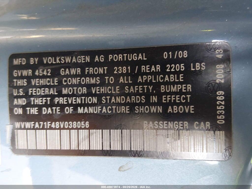 WVWFA71F48V038056 2008 VOLKSWAGEN EOS photo no. 9