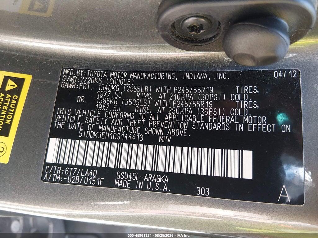 5TDDK3EH1CS144413 2012 TOYOTA HIGHLANDER photo no. 9