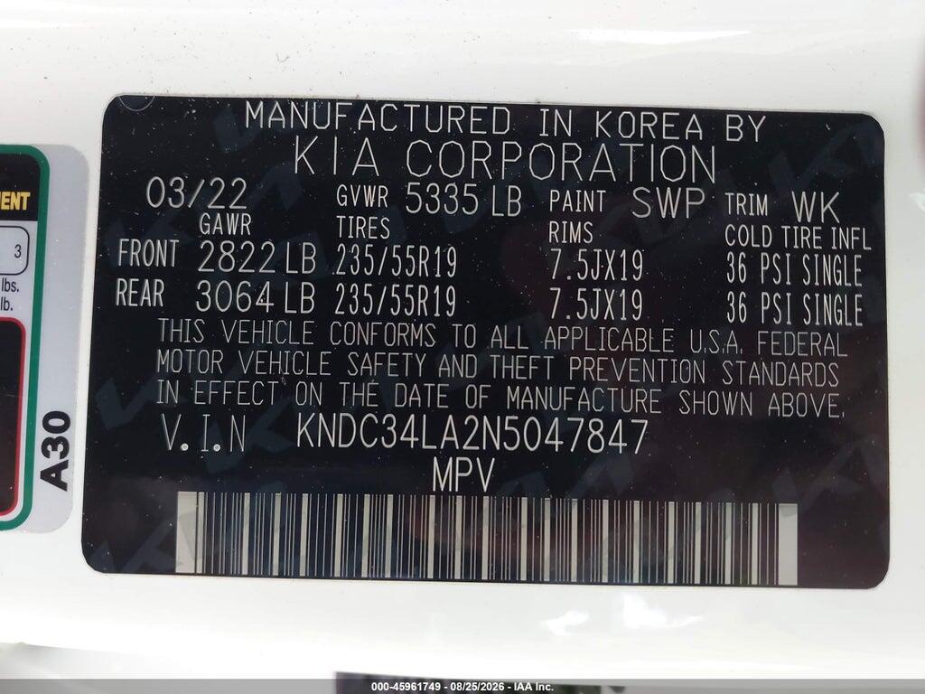 KNDC34LA2N5047847 2022 KIA EV6 photo no. 9