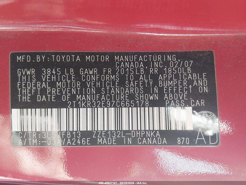 2T1KR32E97C665178 2007 TOYOTA MATRIX photo no. 9
