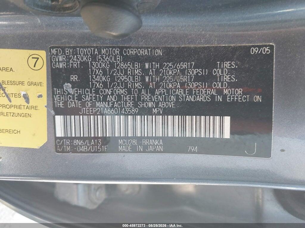 JTEEP21A660143589 2006 TOYOTA HIGHLANDER photo no. 9
