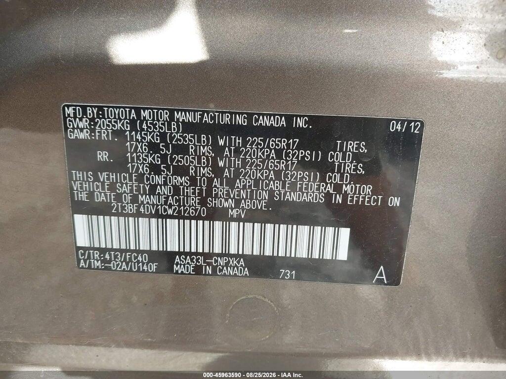 2T3BF4DV1CW212670 2012 TOYOTA RAV4 photo no. 9