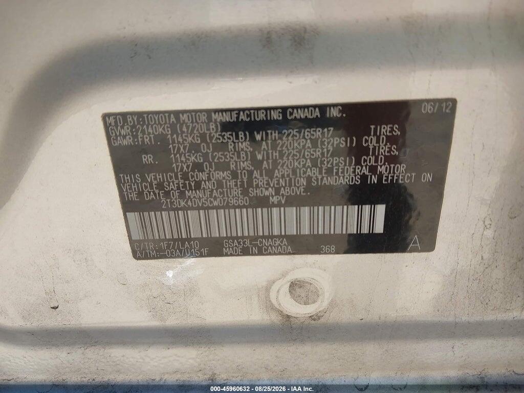 2T3DK4DV5CW079660 2012 TOYOTA RAV4 photo no. 9