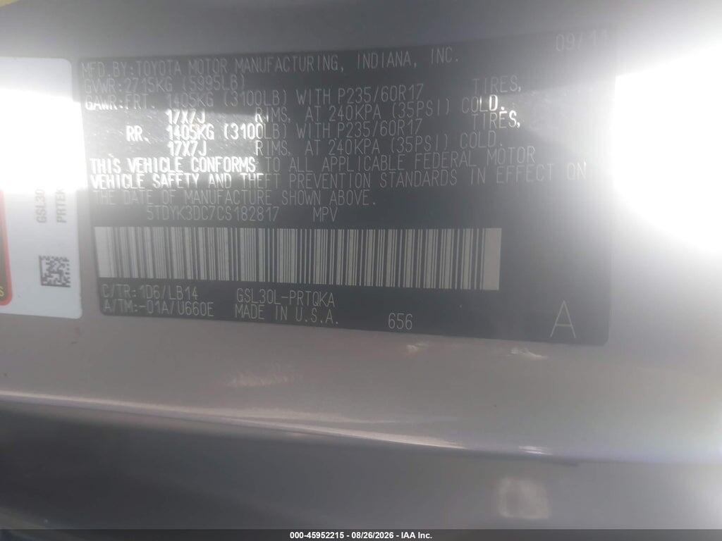 5TDYK3DC7CS182817 2012 TOYOTA SIENNA photo no. 9
