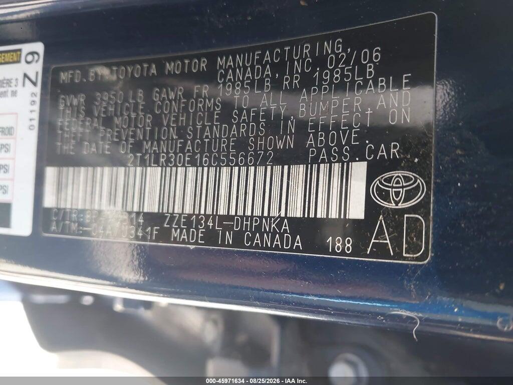 2T1LR30E16C556672 2006 TOYOTA MATRIX photo no. 9
