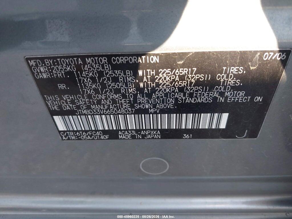 JTMBD33V665048037 2006 TOYOTA RAV4 photo no. 9
