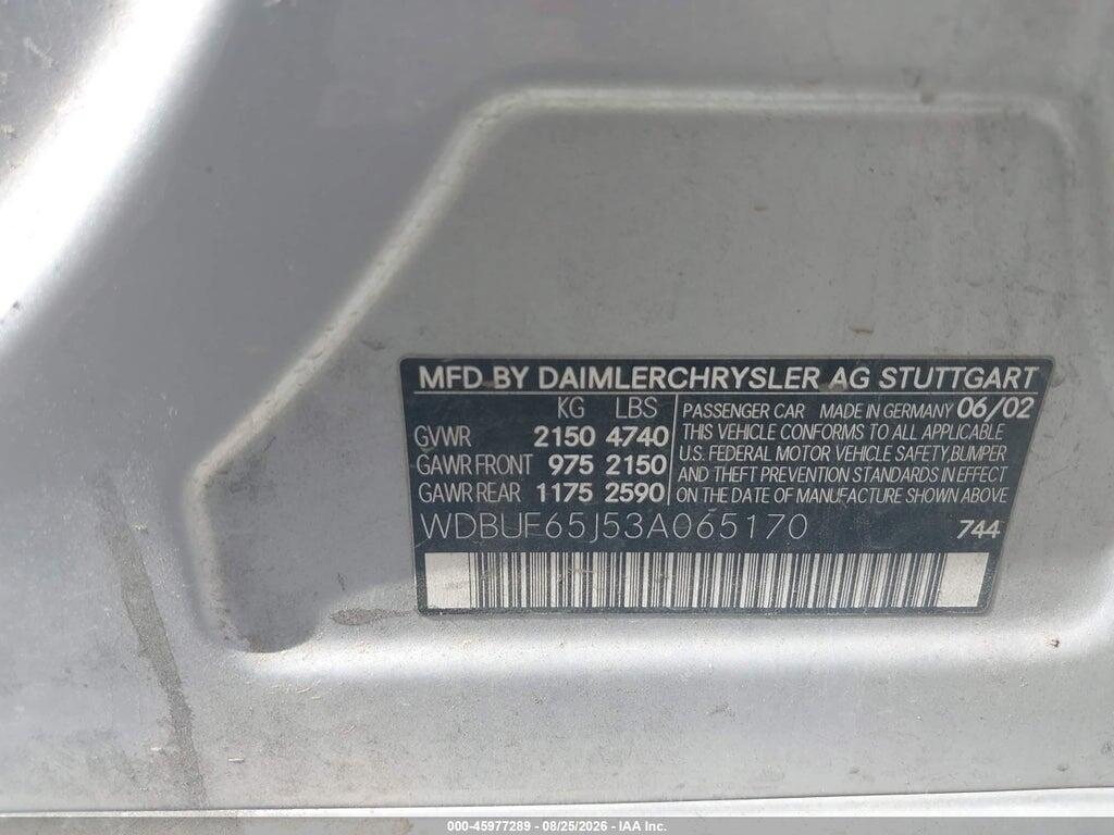 WDBUF65J53A065170 2003 MERCEDES-BENZ E 320 photo no. 9