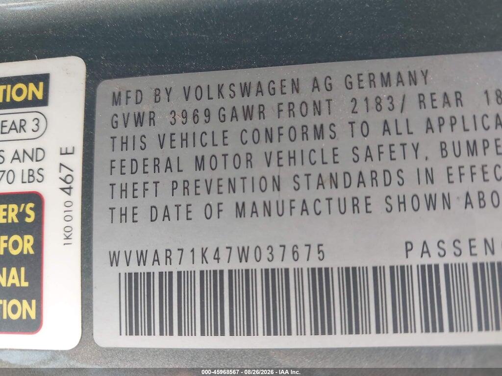 WVWAR71K47W037675 2007 VOLKSWAGEN RABBIT photo no. 9