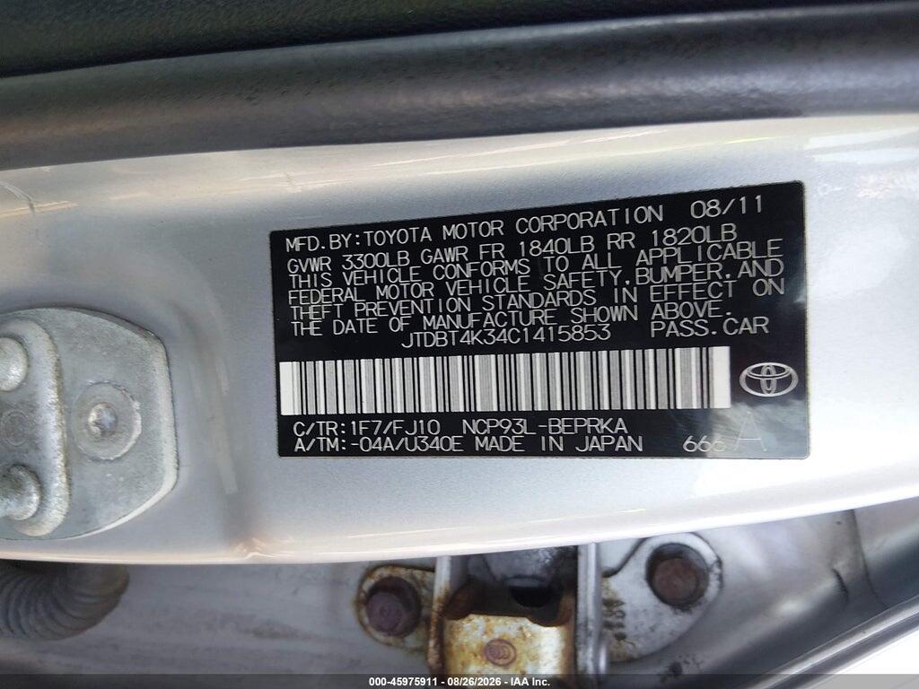 JTDBT4K34C1415853 2012 TOYOTA YARIS photo no. 9