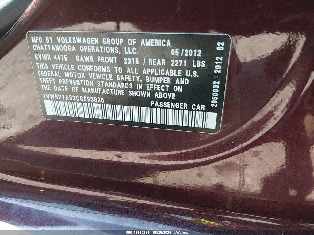 1VWBP7A33CC093926 2012 VOLKSWAGEN PASSAT photo no. 9
