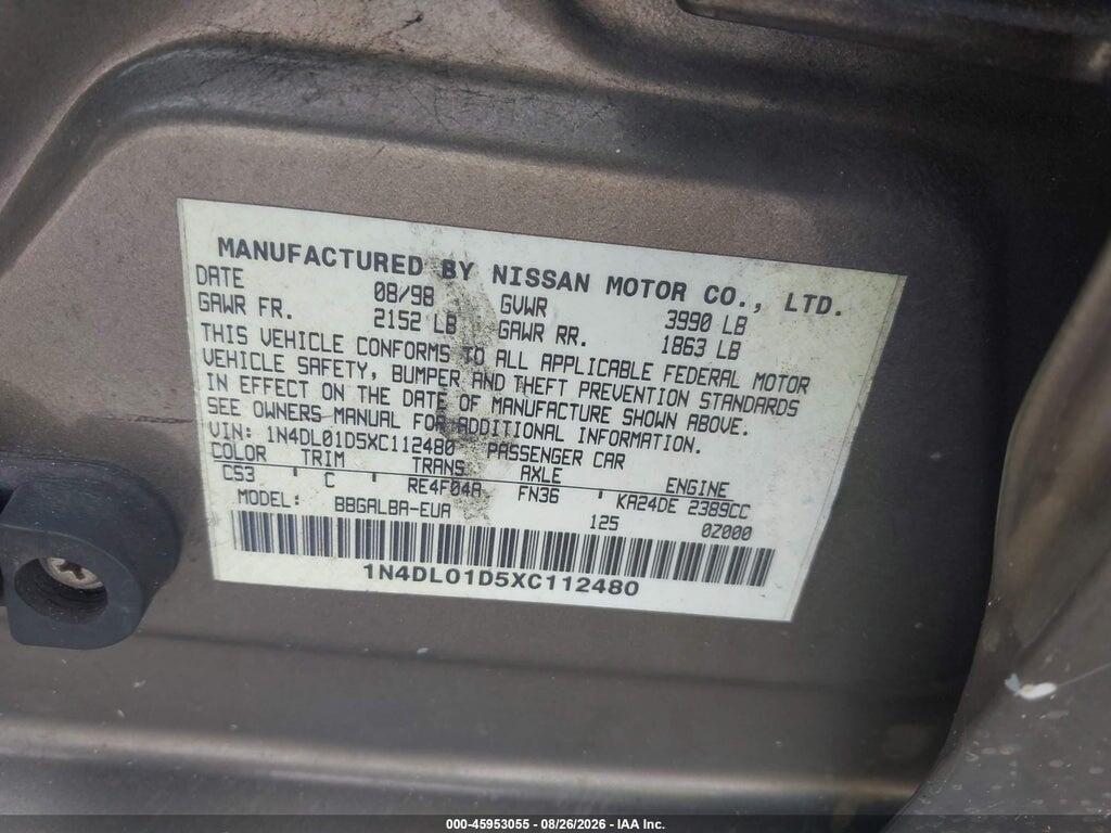 1N4DL01D5XC112480 1999 NISSAN ALTIMA photo no. 9