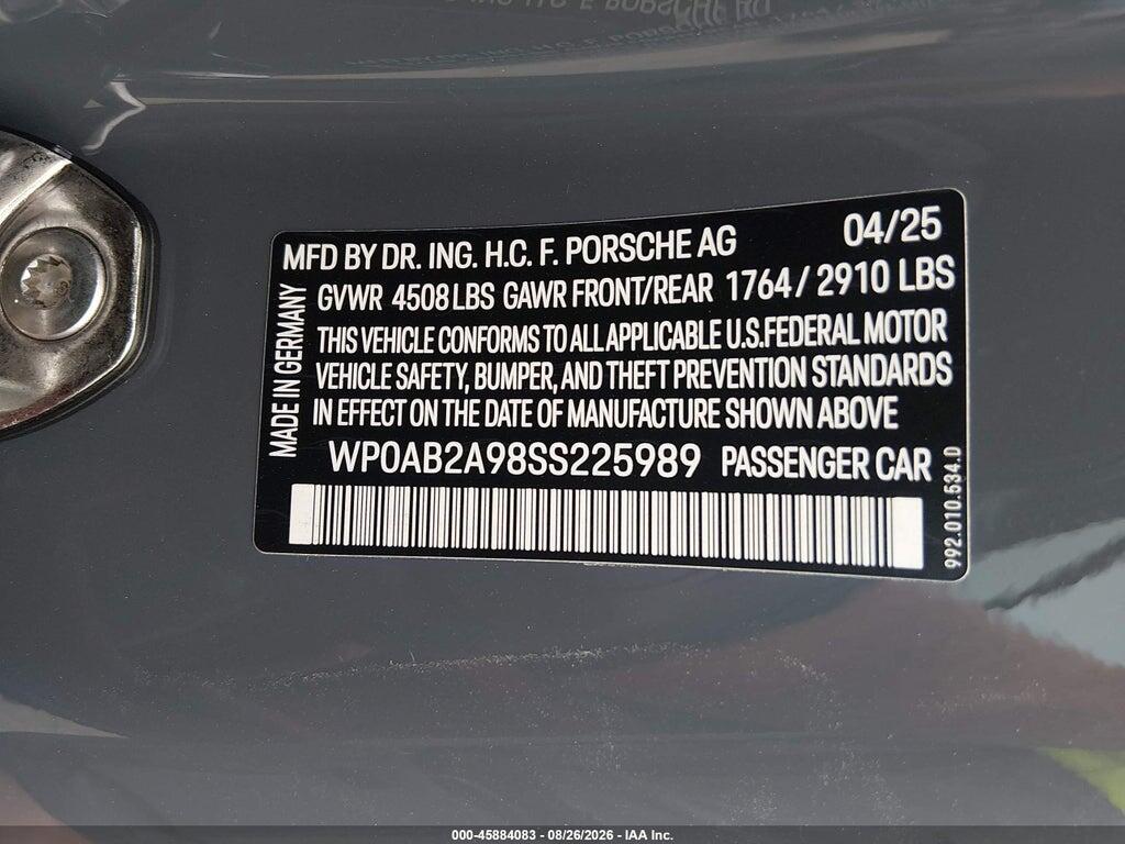WP0AB2A98SS225989 2025 PORSCHE 911 photo no. 9