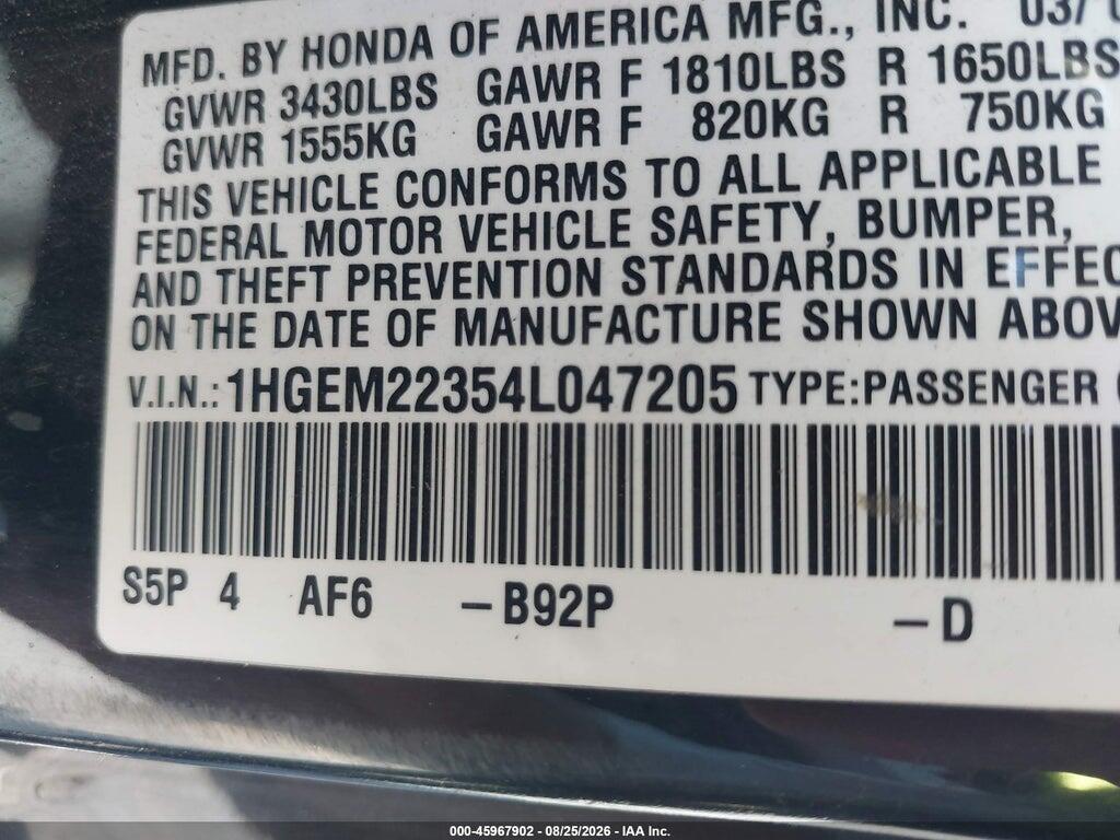 1HGEM22354L047205 2004 HONDA CIVIC photo no. 9