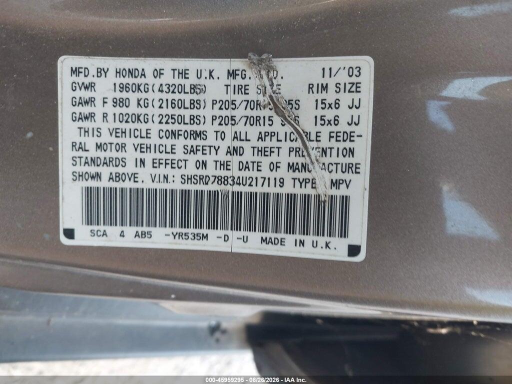 SHSRD78834U217119 2004 HONDA CR-V photo no. 9