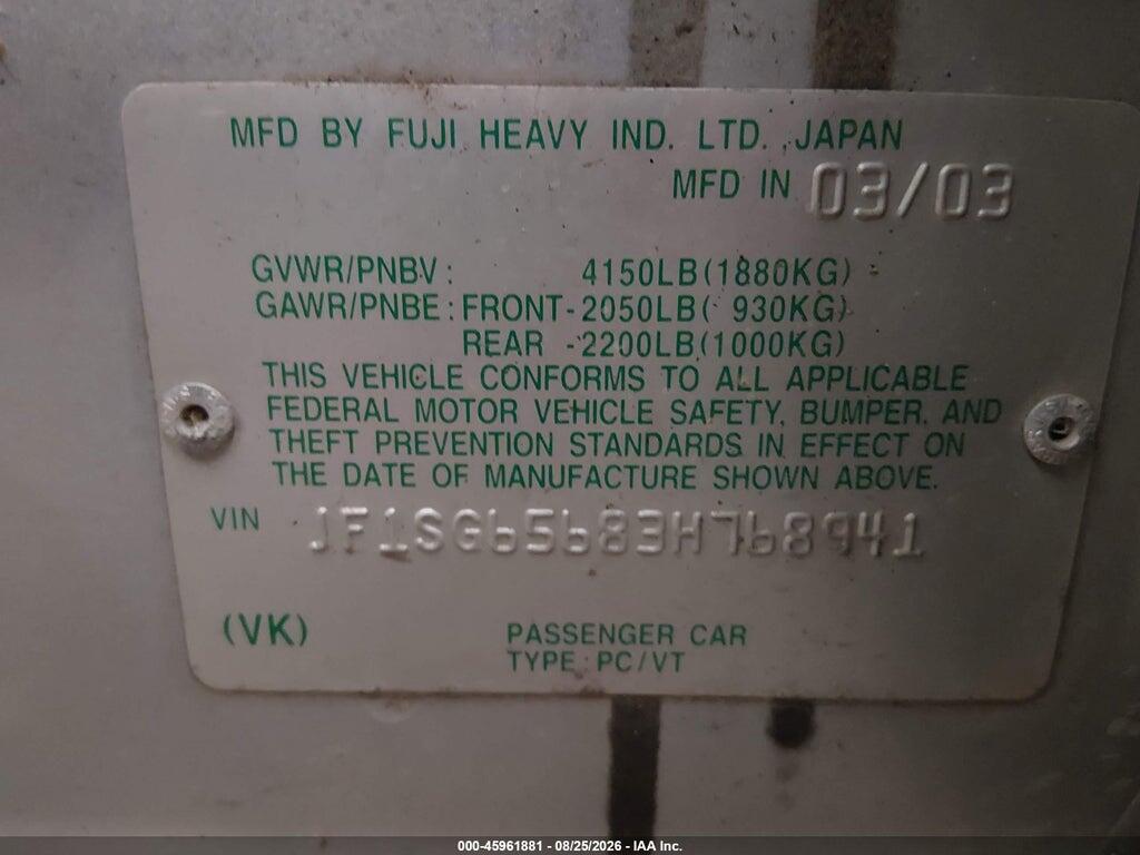 JF1SG65683H768941 2003 SUBARU FORESTER photo no. 9