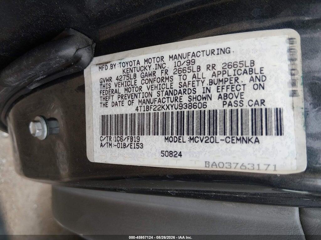 4T1BF22KXYU938606 2000 TOYOTA CAMRY photo no. 9