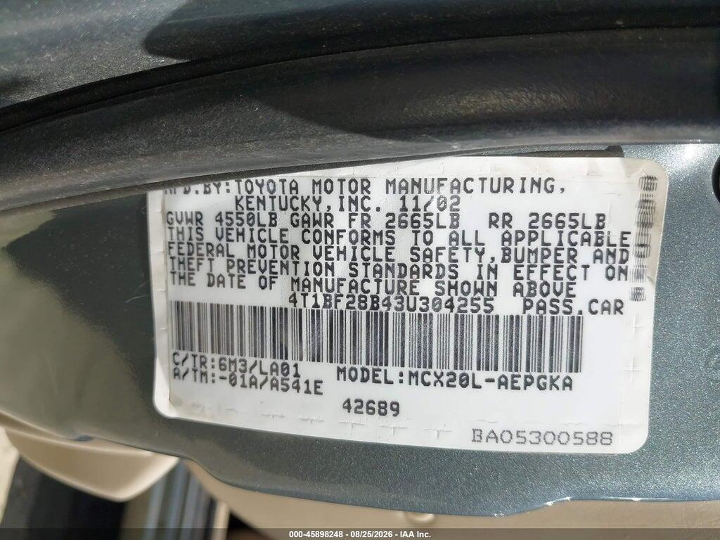 4T1BF28B43U304255 2003 TOYOTA AVALON photo no. 9