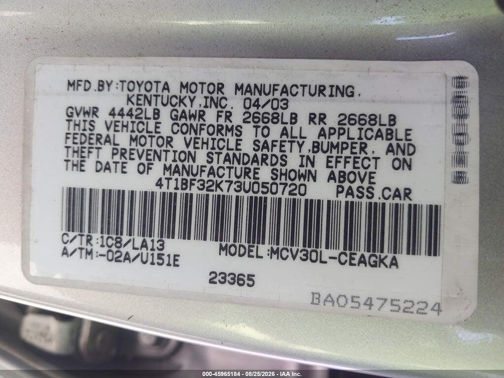 4T1BF32K73U050720 2003 TOYOTA CAMRY photo no. 9