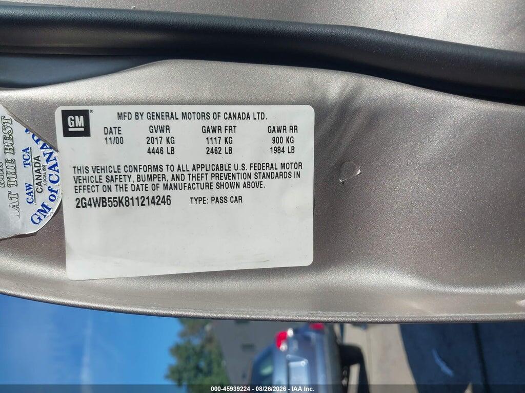 2G4WB55K811214246 2001 BUICK REGAL photo no. 9