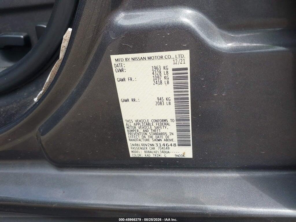 1N4BL4DV2NN314648 2022 NISSAN ALTIMA photo no. 9