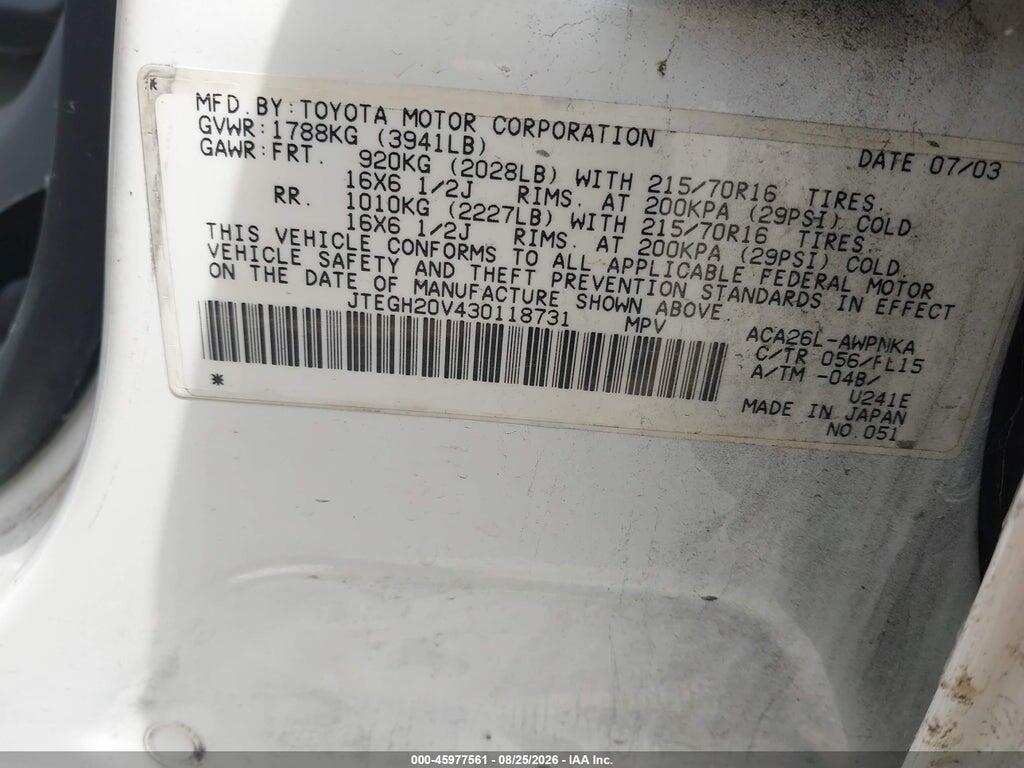 JTEGH20V430118731 2003 TOYOTA RAV4 photo no. 9