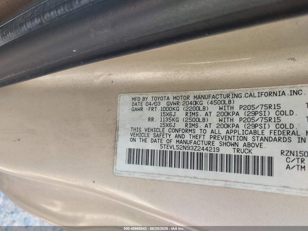 5TEVL52N93Z244219 2003 TOYOTA TACOMA photo no. 9