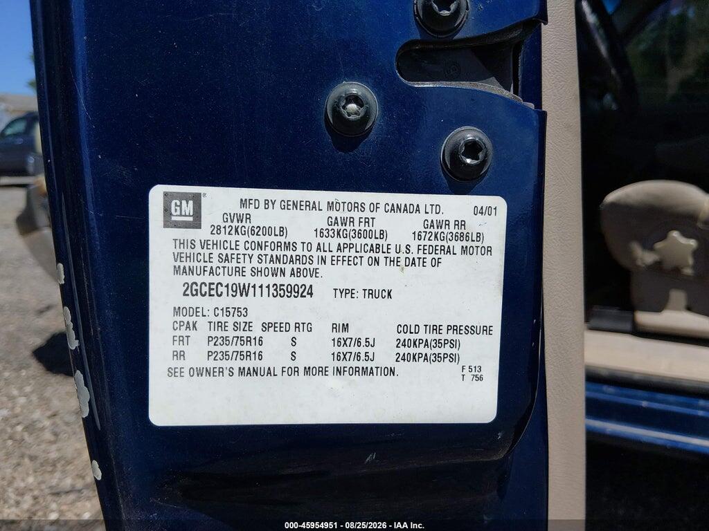 2GCEC19W111359924 2001 CHEVROLET SILVERADO 1500 photo no. 9
