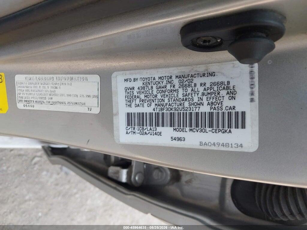 4T1BF30K92U523177 2002 TOYOTA CAMRY photo no. 9