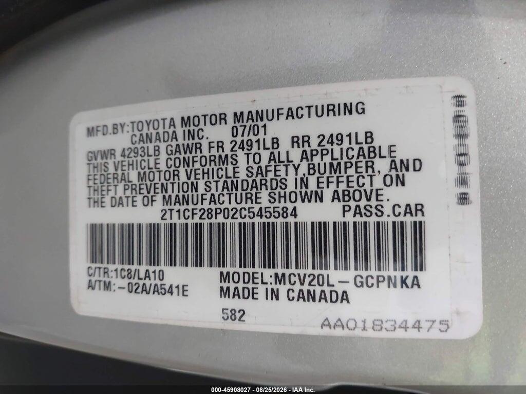 2T1CF28P02C545584 2002 TOYOTA CAMRY SOLARA photo no. 9