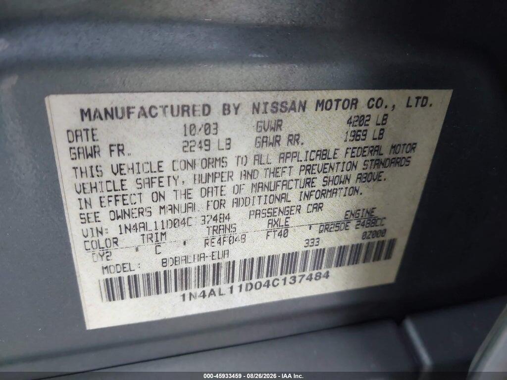 1N4AL11D04C137484 2004 NISSAN ALTIMA photo no. 9