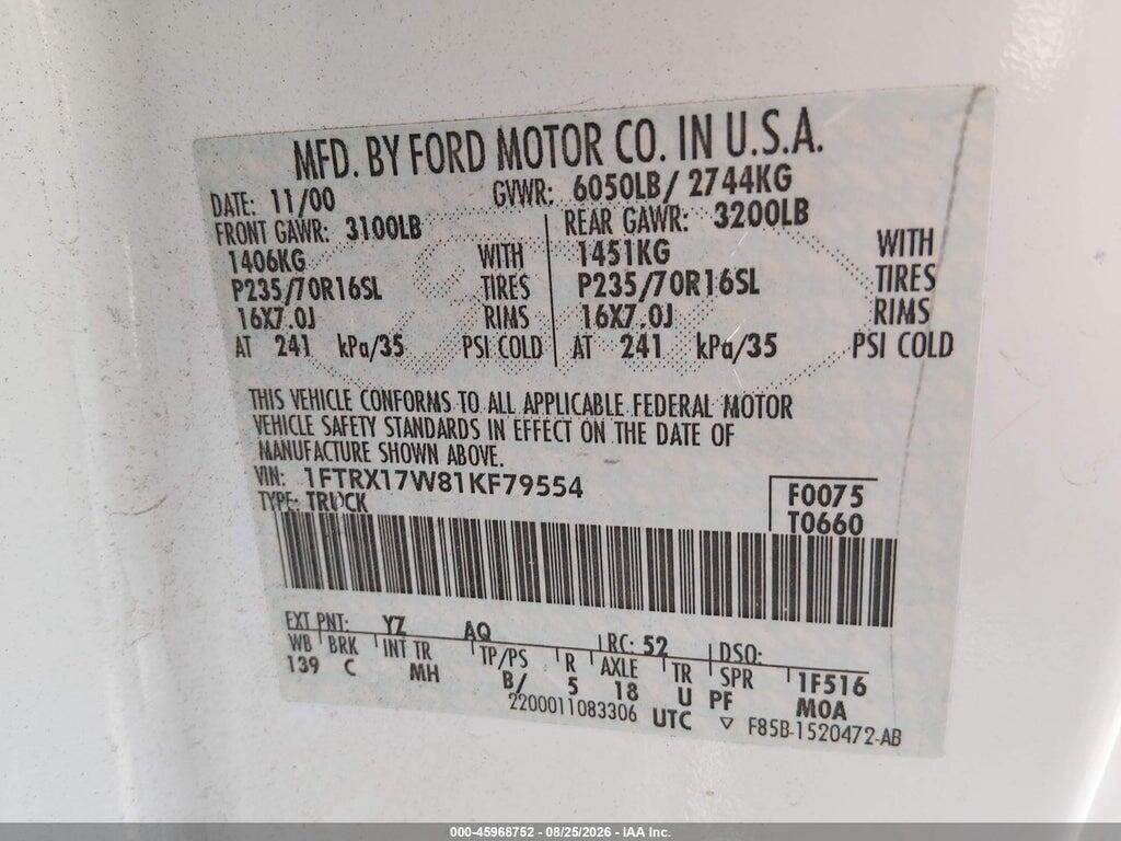 1FTRX17W81KF79554 2001 FORD F-150 photo no. 9