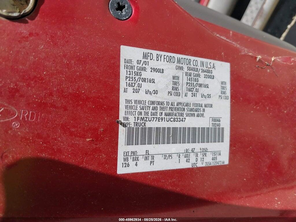 1FMZU77E91UC83347 2001 FORD EXPLORER SPORT TRAC photo no. 9