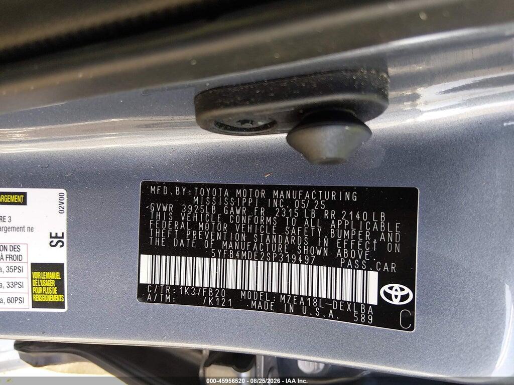 5YFB4MDE2SP319497 2025 TOYOTA COROLLA photo no. 9